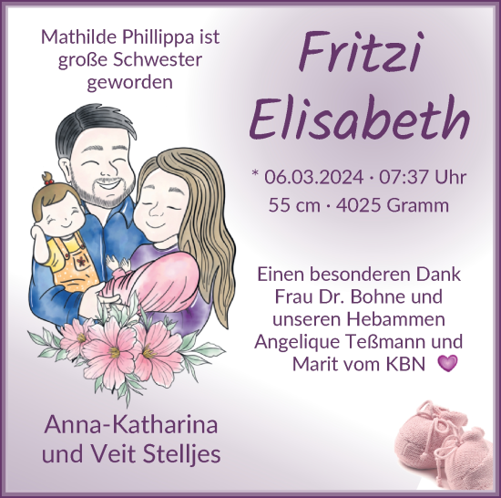 Babyanzeige von Fritzi Elisabeth Stelljes von Osterholzer Kreisblatt