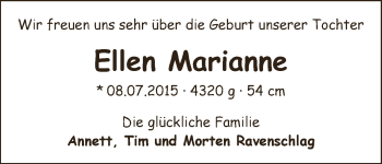 Babyanzeige von Ellen Marianne Ravenschlag von WESER-KURIER