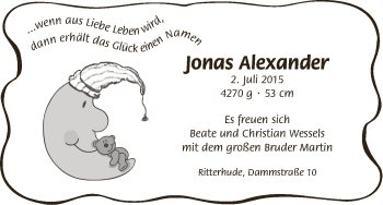 Babyanzeige von Jonas Alexander  von WESER-KURIER