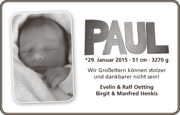 Babyanzeige von Paul Oetting von WESER-KURIER