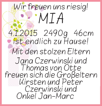 Babyanzeige von Mia  von WESER-KURIER