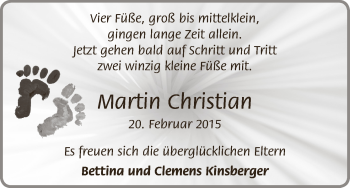 Babyanzeige von Martin Chrisitan Kinsberger von WESER-KURIER