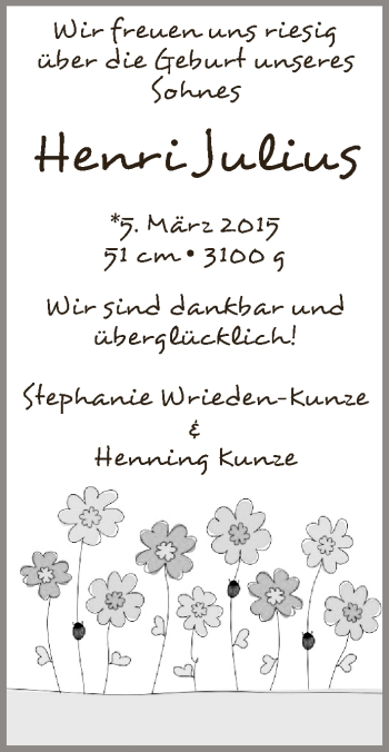 Babyanzeige von Henri Julius  von WESER-KURIER