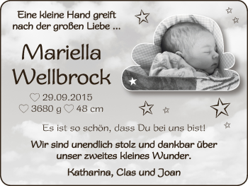 Babyanzeige von Mariella Wellbrock von Osterholzer Kreisblatt