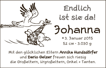 Babyanzeige von Johanna  von WESER-KURIER