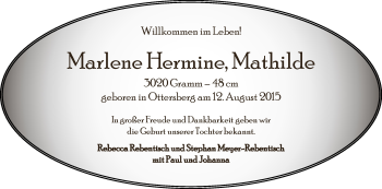 Babyanzeige von Marlene Hermine Mathilde  von Achimer Kurier/Verdener Nachrichten