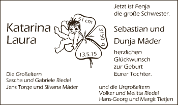 Babyanzeige von Katarina Laura Mäder von WESER-KURIER
