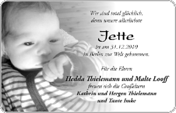 Babyanzeige von Jette Looff von WESER-KURIER