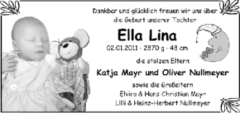 Babyanzeige von Ella Lina Nullmeyer von WESER-KURIER