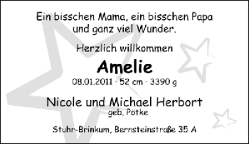 Babyanzeige von Amelie Herbort von WESER-KURIER