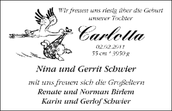 Babyanzeige von Carlotta Schwier von WESER-KURIER