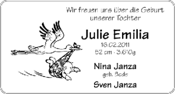 Babyanzeige von Julie Emilia Janza von WESER-KURIER