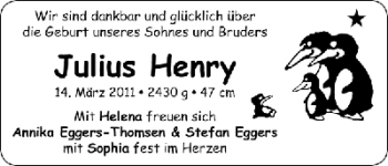 Babyanzeige von Julius Henry Eggers von WESER-KURIER