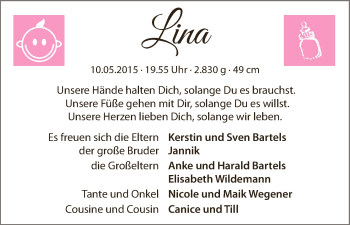 Babyanzeige von Lina Bartels von WESER-KURIER