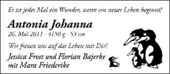 Babyanzeige von Antonia Johanna  von WESER-KURIER