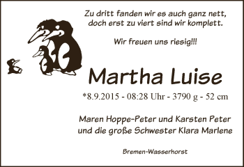 Babyanzeige von Martha Luise  von Die Norddeutsche