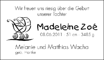 Babyanzeige von Madeleine Zoe Wacha von WESER-KURIER