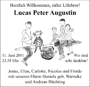 Babyanzeige von Lucas Peter Augustin  von WESER-KURIER