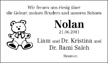 Babyanzeige von Nolan Saleh von WESER-KURIER