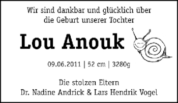 Babyanzeige von Lou Anouk  von WESER-KURIER