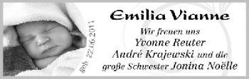 Babyanzeige von Emilia Vianne  von WESER-KURIER