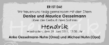 Babyanzeige von Hendrik  von WESER-KURIER
