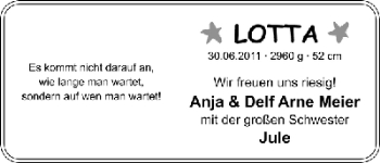Babyanzeige von Lotta Meier von WESER-KURIER