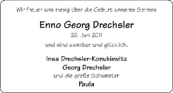 Babyanzeige von Enno Georg Drechsler von WESER-KURIER