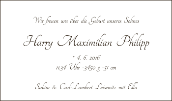 Babyanzeige von Harry Maximilian Philipp Leisewitz von WESER-KURIER