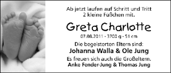 Babyanzeige von Greta Charlotte  von WESER-KURIER