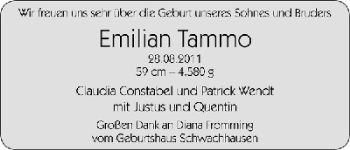Babyanzeige von Emilian Tammo  von WESER-KURIER