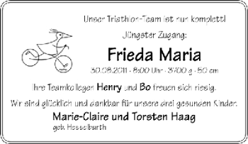Babyanzeige von Frieda Maria Haag von WESER-KURIER