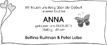 Babyanzeige von Anna  von WESER-KURIER