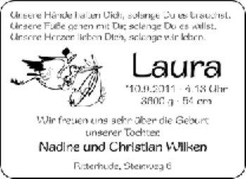 Babyanzeige von Laura Wilken von WESER-KURIER