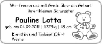 Babyanzeige von Pauline Lotta  von WESER-KURIER