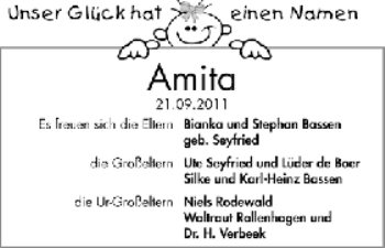 Babyanzeige von Amita Bassen von WESER-KURIER