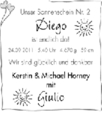 Babyanzeige von Diego  von WESER-KURIER