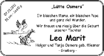 Babyanzeige von Lea Marit Osmers von WESER-KURIER