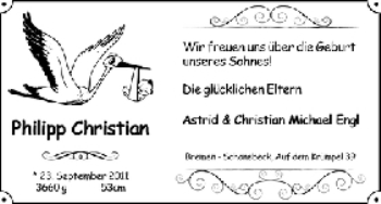 Babyanzeige von Philipp Christian Engl von WESER-KURIER