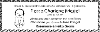 Babyanzeige von Tessa Charlene Kriegel von WESER-KURIER