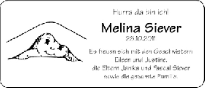 Anzeige für Melina Siever vom 29.10.2011 aus WESER-KURIER