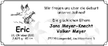 Babyanzeige von Eric Meyer von WESER-KURIER