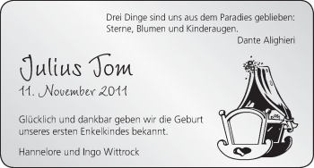 Babyanzeige von Julis Tom Wittrock von WESER-KURIER