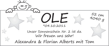 Babyanzeige von Ole Alberts von WESER-KURIER