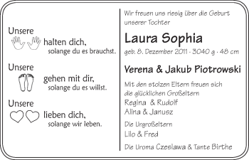 Babyanzeige von Laura Sophia Piotrowski von WESER-KURIER