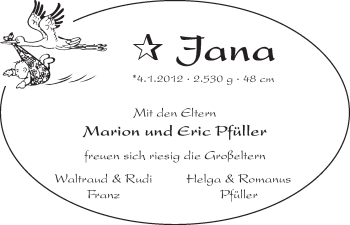 Babyanzeige von Jana Pfüller von WESER-KURIER