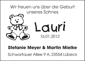 Babyanzeige von Lauri  von WESER-KURIER