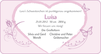 Babyanzeige von Luisa  von WESER-KURIER