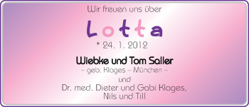 Babyanzeige von Lotta  von WESER-KURIER