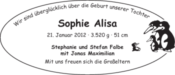Babyanzeige von Sophie Alisa Falbe von WESER-KURIER